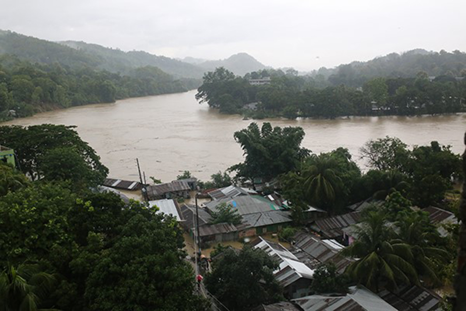 Flood affected area in the Bandarban district of Bangladesh.